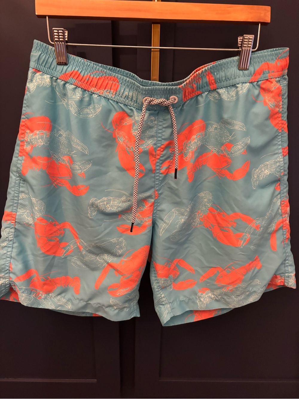Men's Aqua Swim Trunks with Coral Lobster Print